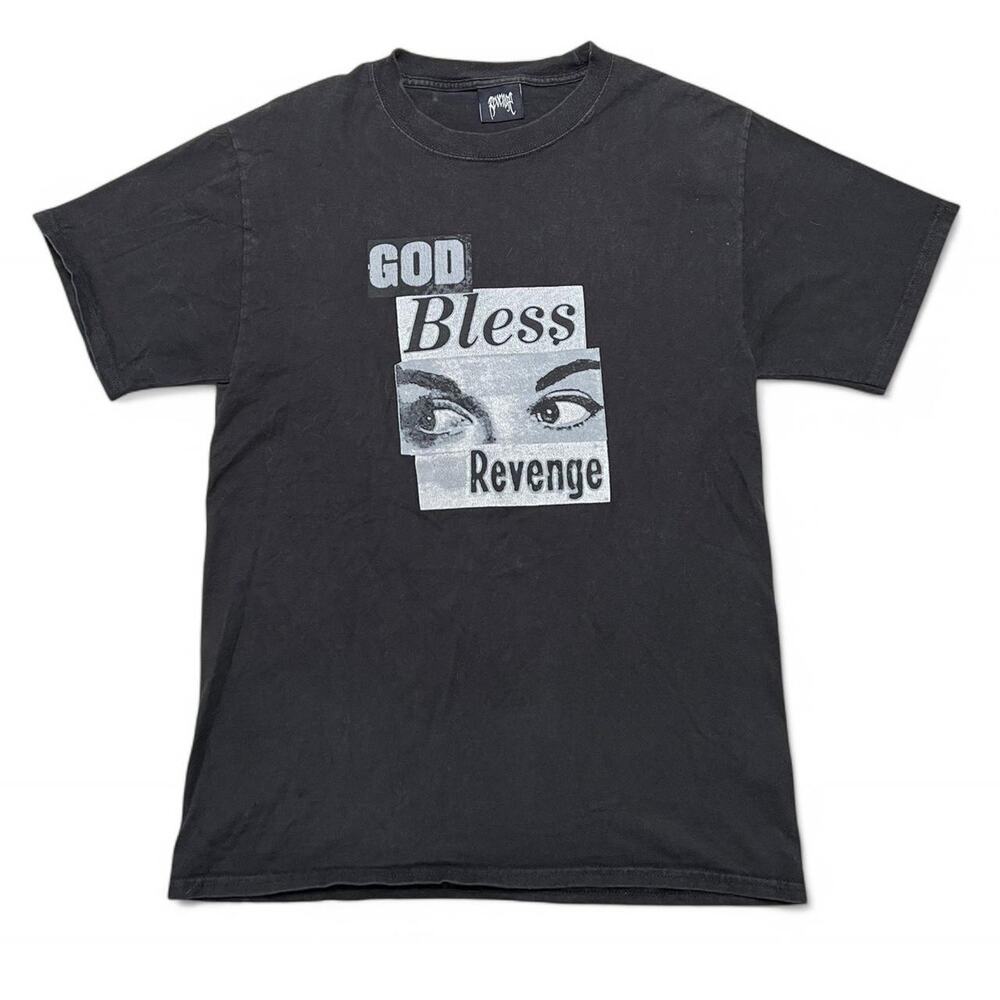 Y2K Revenge God Bless Revenge Graphic T-Shirt‎ Size Medium Black Streetwear Tee